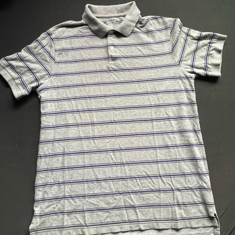 Merona Gray and Blue Striped Polo Shirt